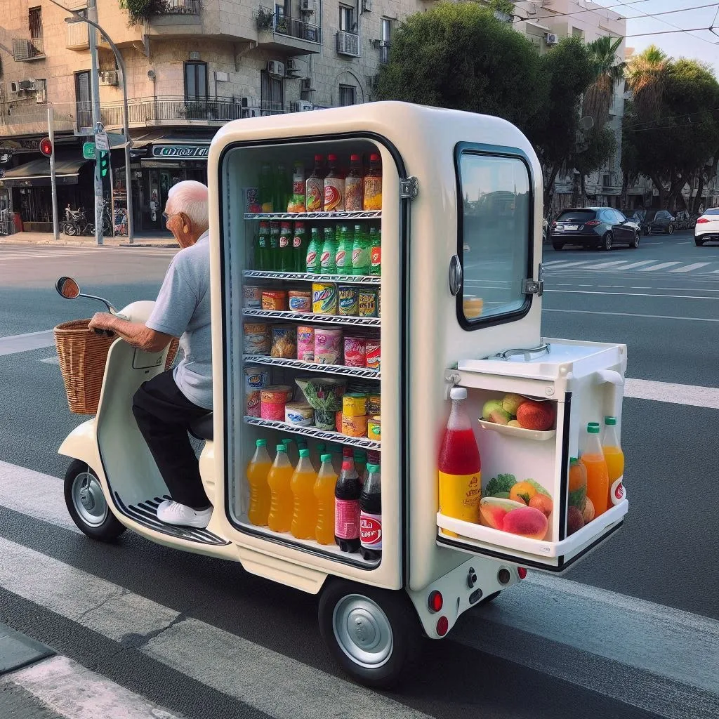 Ride in Style: The Mobile Scooter Shaped Like a Refrigerator for a Cool and Unique Experience