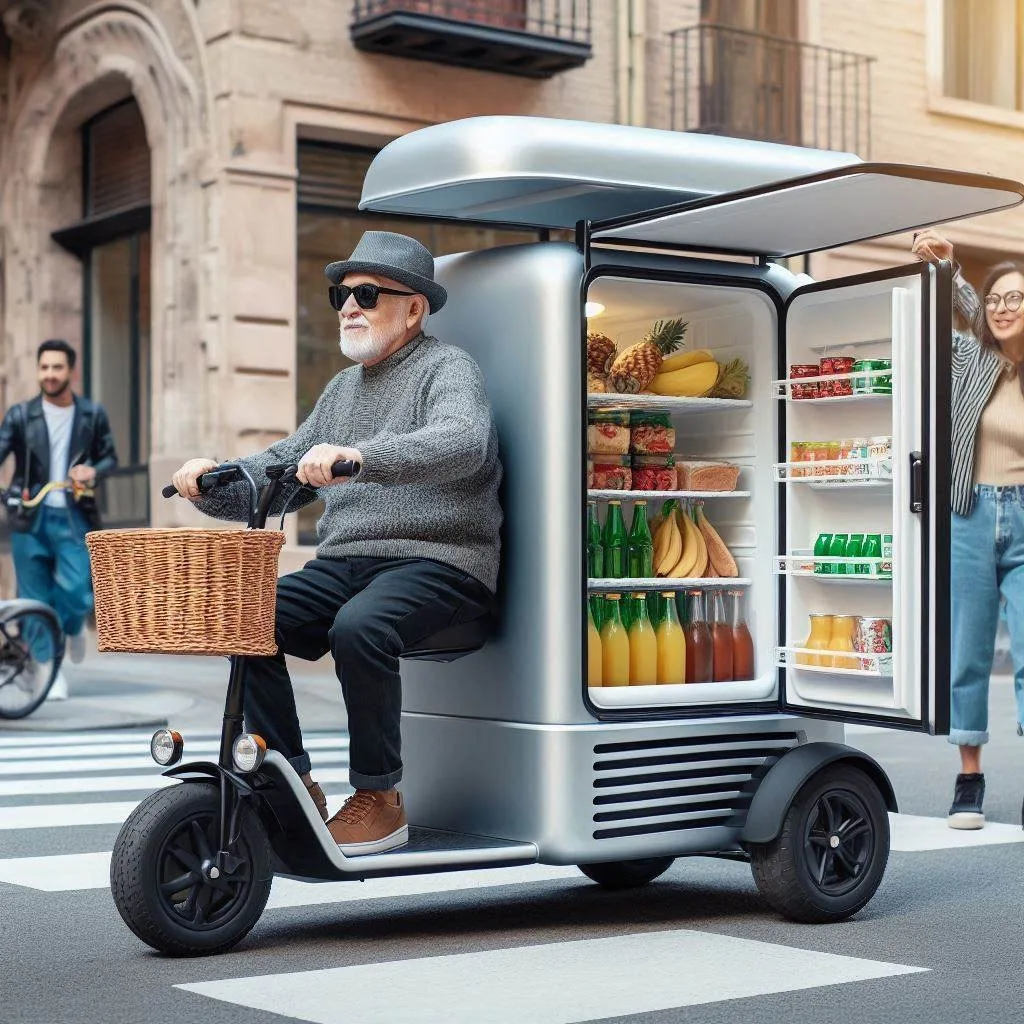 Ride in Style: The Mobile Scooter Shaped Like a Refrigerator for a Cool and Unique Experience