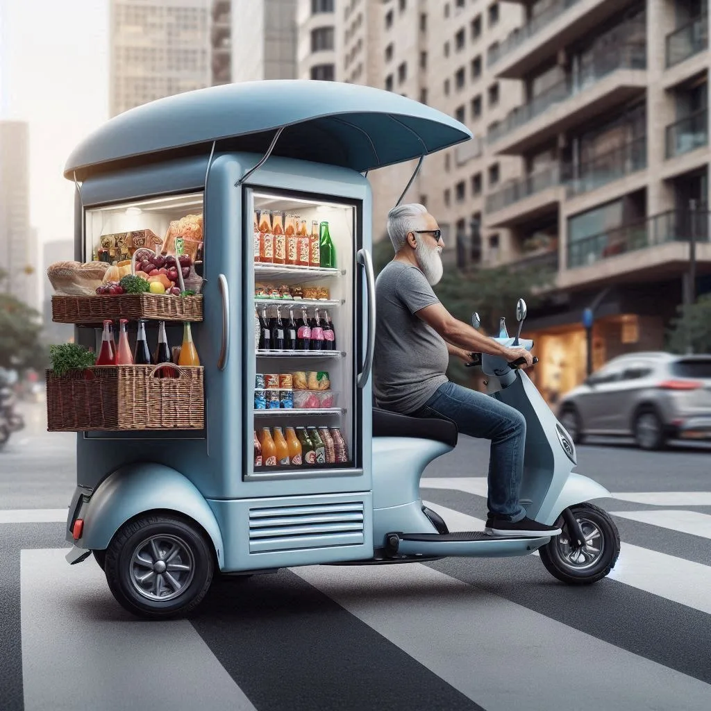 Ride in Style: The Mobile Scooter Shaped Like a Refrigerator for a Cool and Unique Experience