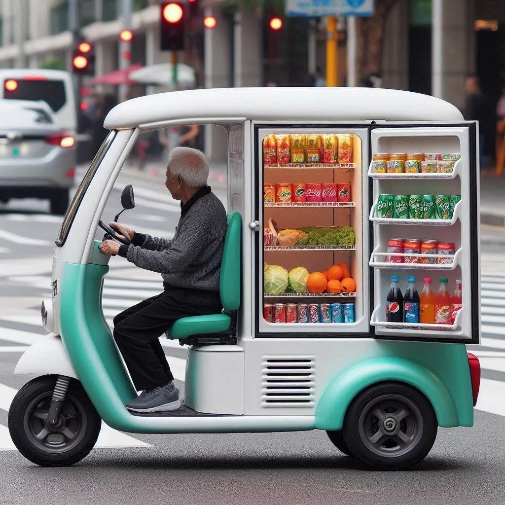 Ride in Style: The Mobile Scooter Shaped Like a Refrigerator for a Cool and Unique Experience