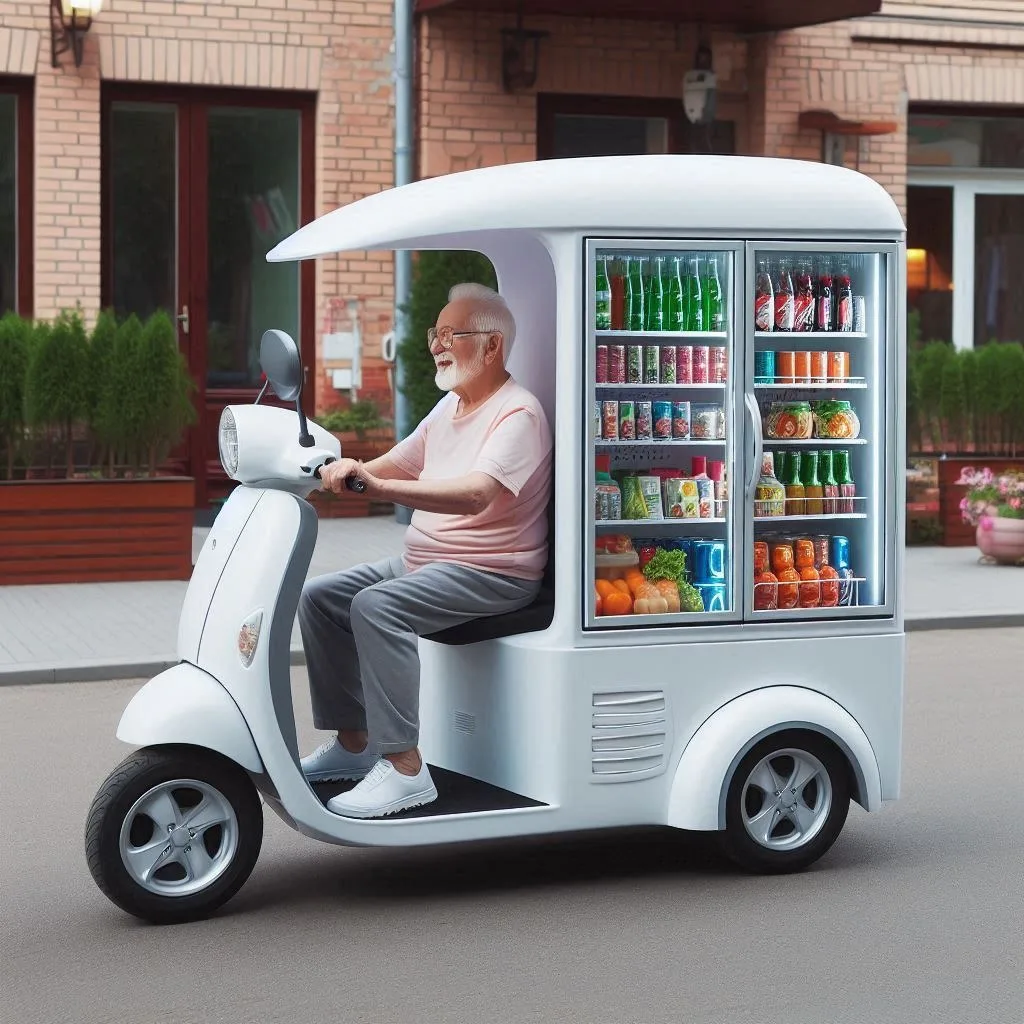 Ride in Style: The Mobile Scooter Shaped Like a Refrigerator for a Cool and Unique Experience