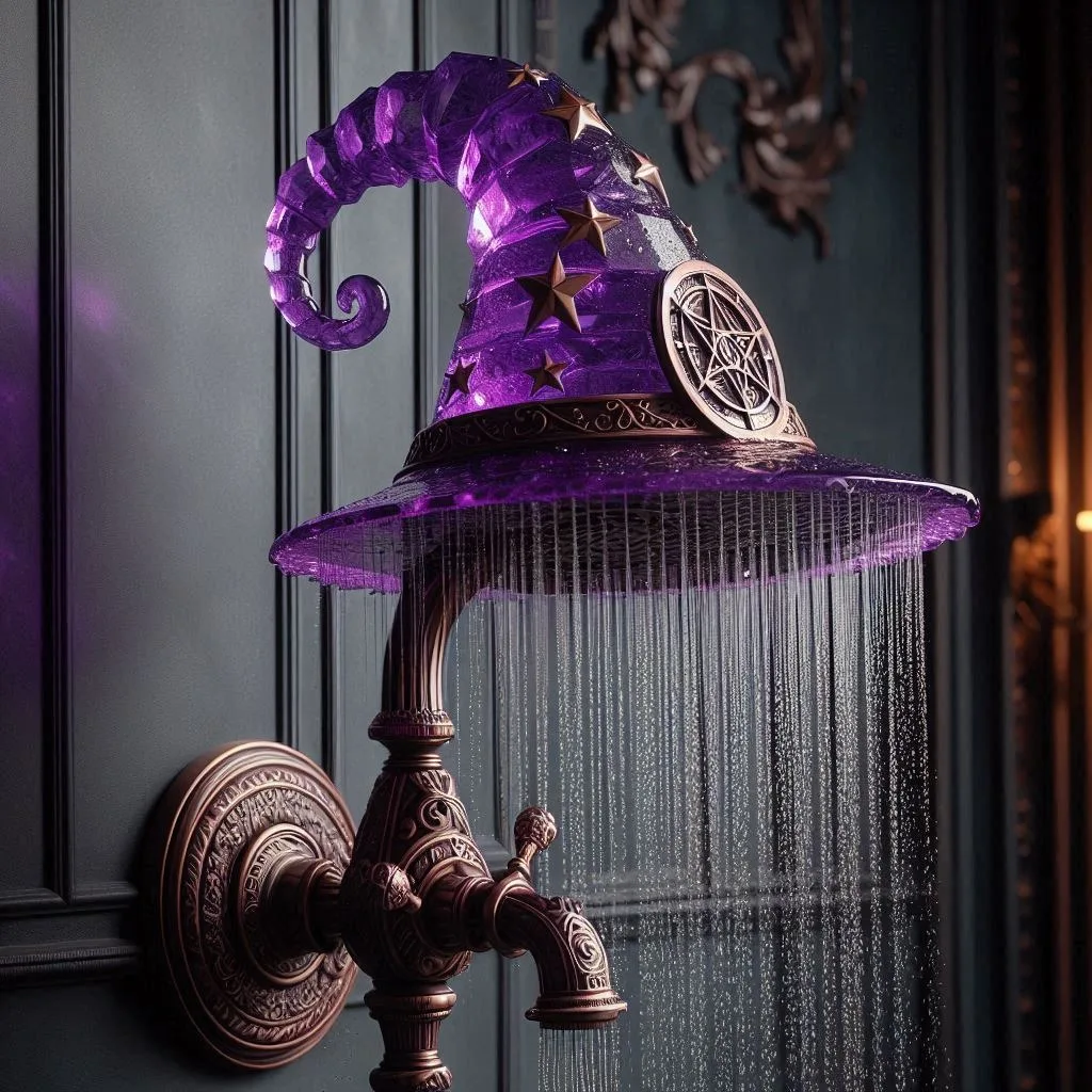 Enchant Your Bath Space with the Amethyst Crystal Witch Hat Shower: A Spellbinding Touch of Elegance