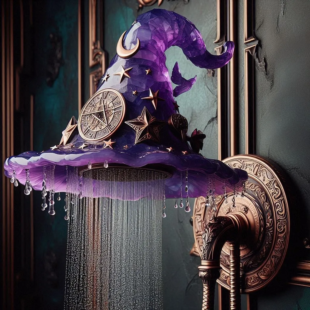 Enchant Your Bath Space with the Amethyst Crystal Witch Hat Shower: A Spellbinding Touch of Elegance