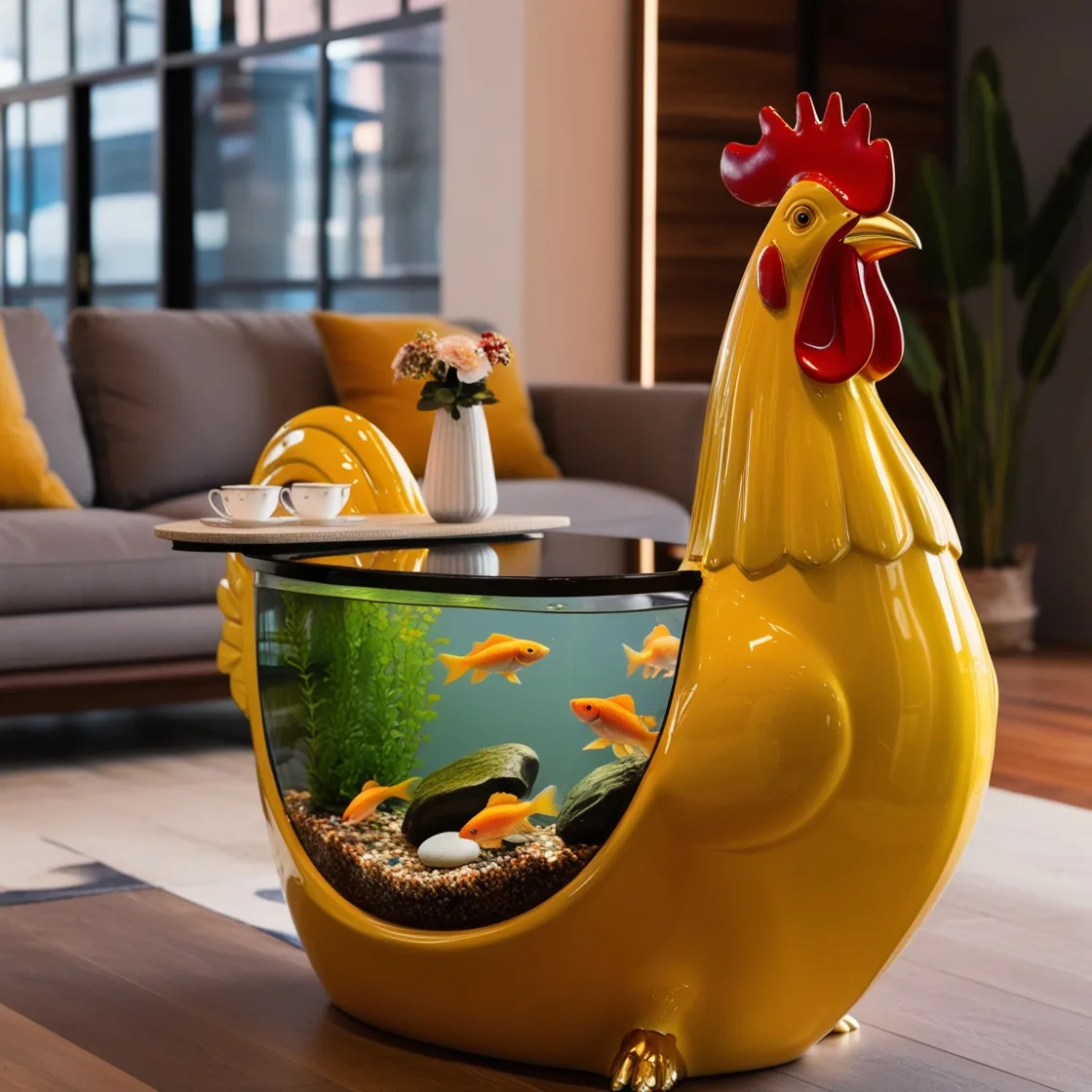 A Fusion of Art and Nature: Elevate Your Space with Rooster Aquarium Coffee Tables