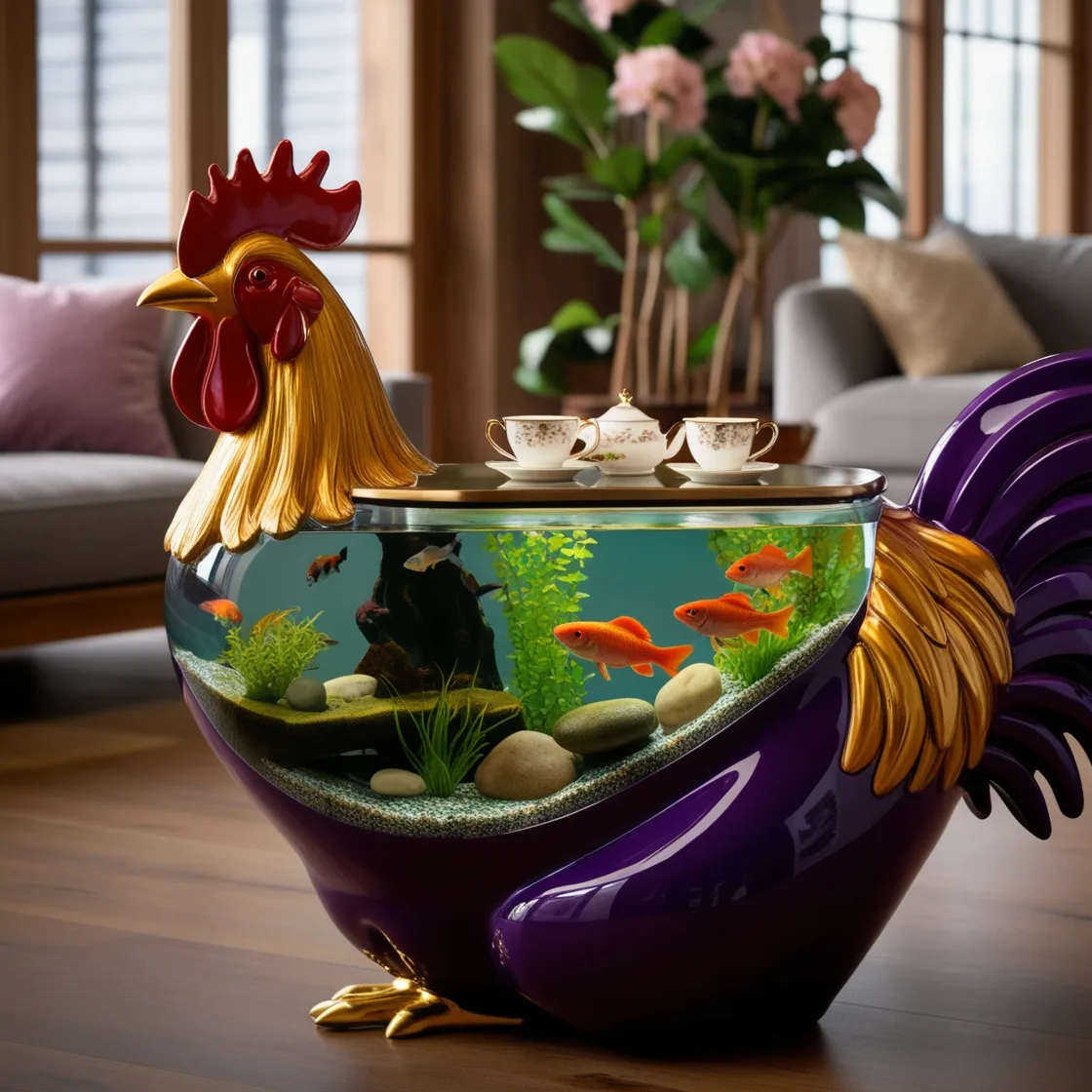 A Fusion of Art and Nature: Elevate Your Space with Rooster Aquarium Coffee Tables