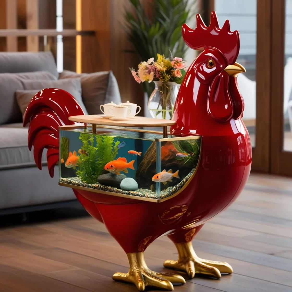 A Fusion of Art and Nature: Elevate Your Space with Rooster Aquarium Coffee Tables