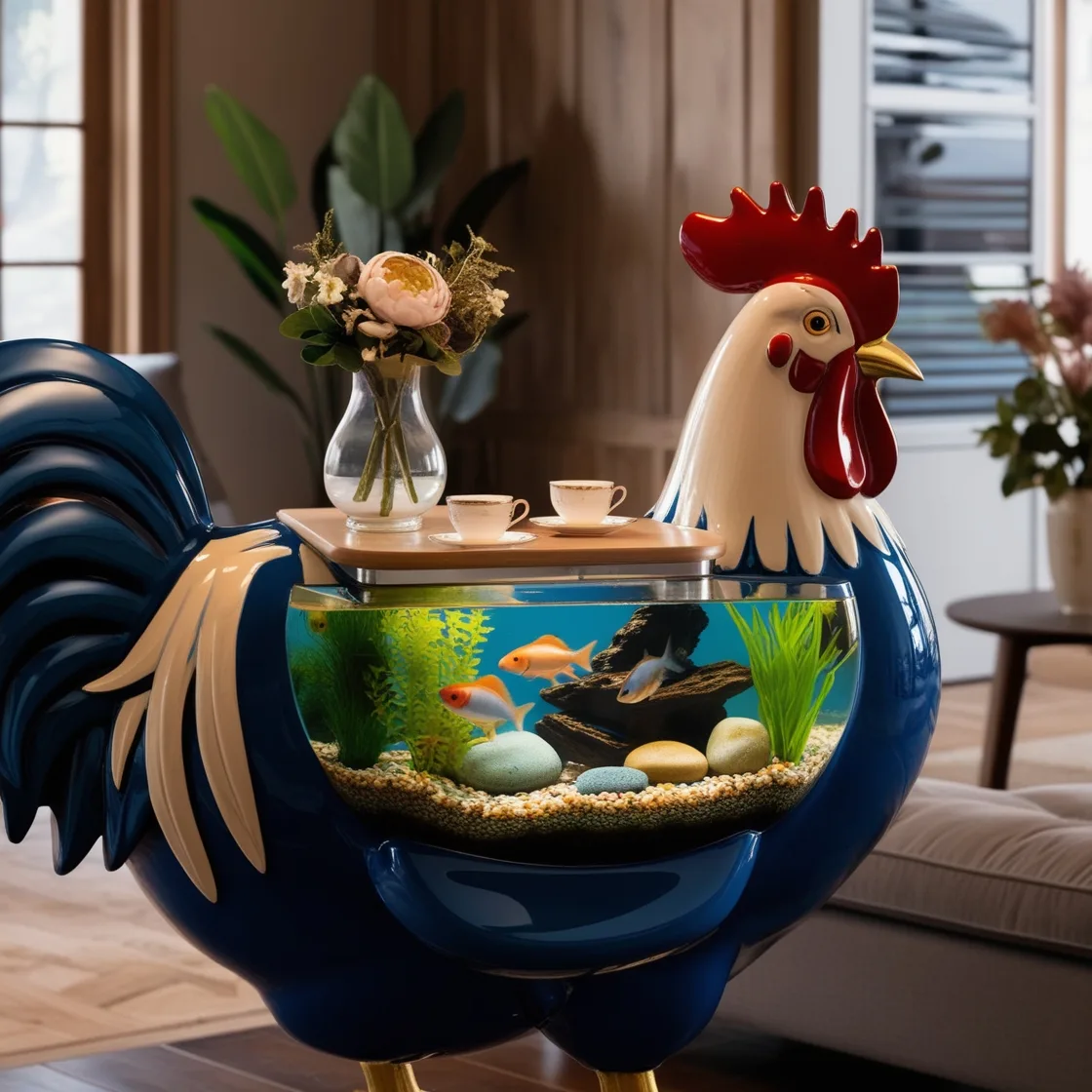 A Fusion of Art and Nature: Elevate Your Space with Rooster Aquarium Coffee Tables