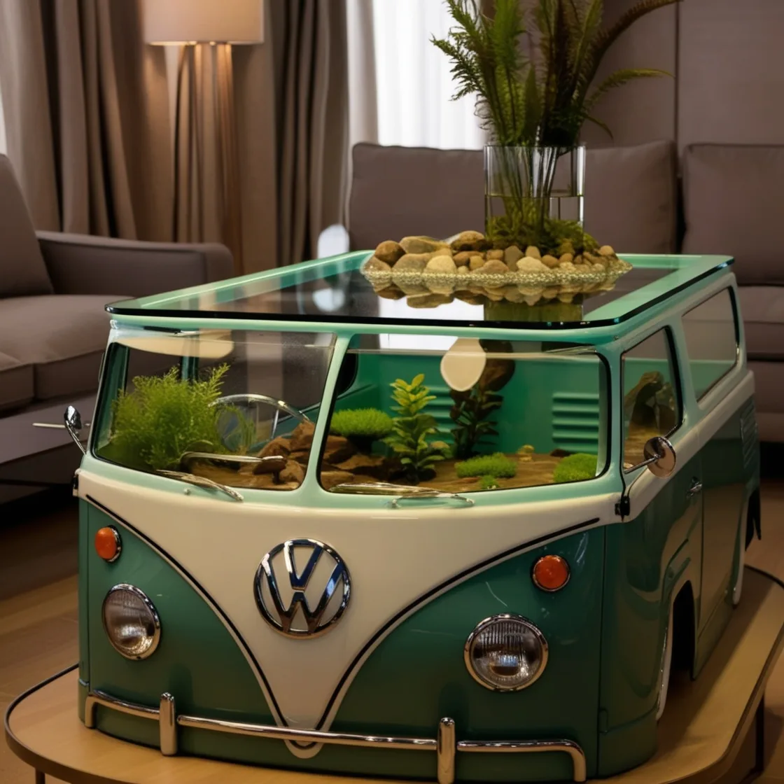 Infuse Your Space with Nostalgia: VW Bus Aquarium Coffee Table Design