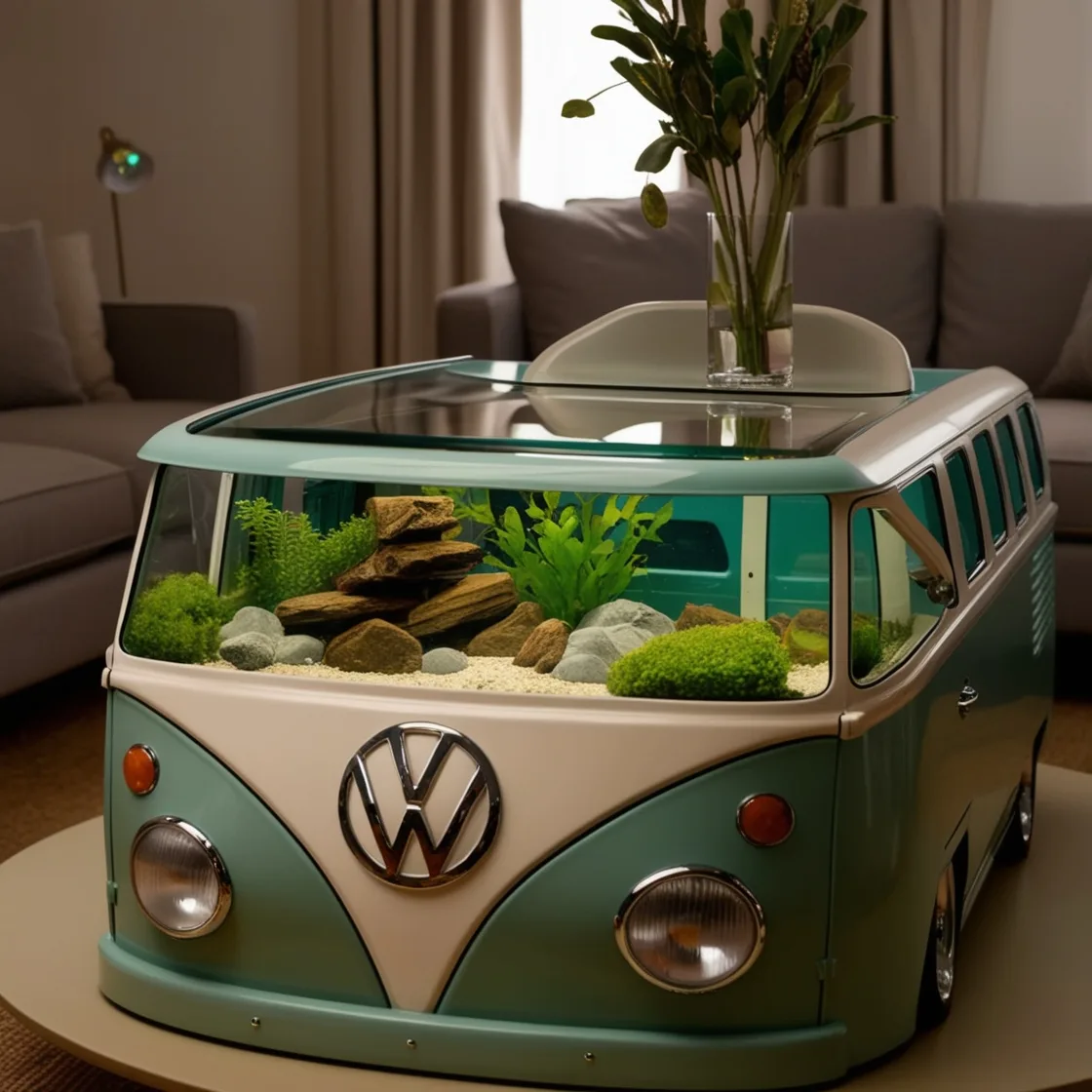 Infuse Your Space with Nostalgia: VW Bus Aquarium Coffee Table Design