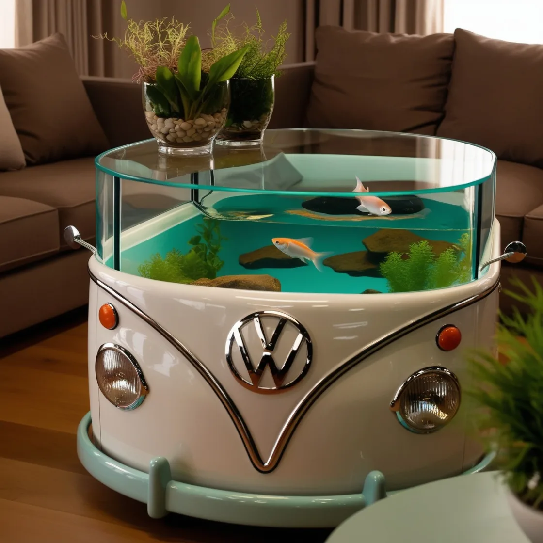 Infuse Your Space with Nostalgia: VW Bus Aquarium Coffee Table Design