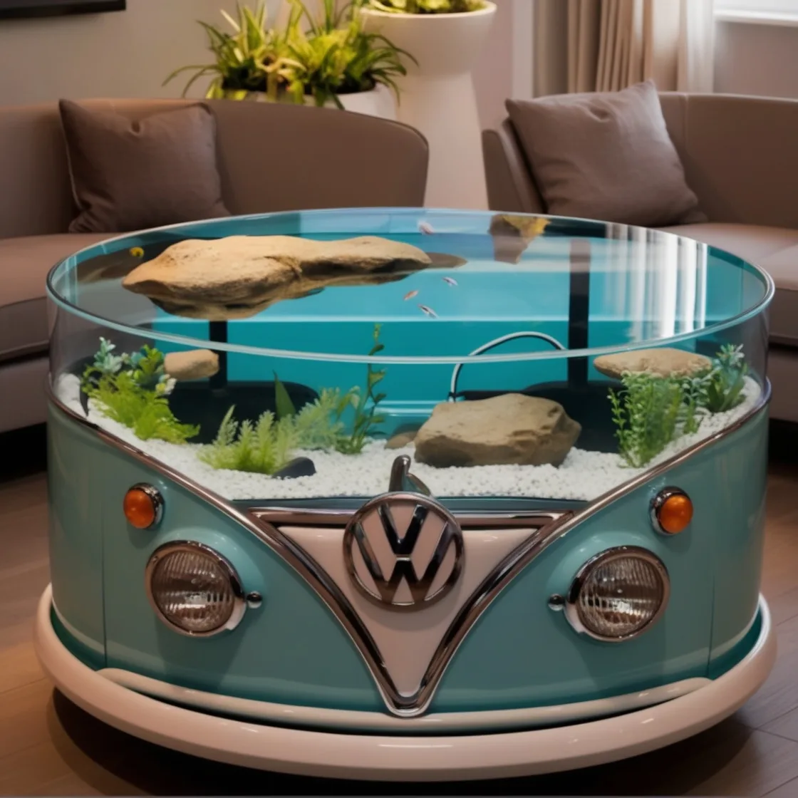 Infuse Your Space with Nostalgia: VW Bus Aquarium Coffee Table Design