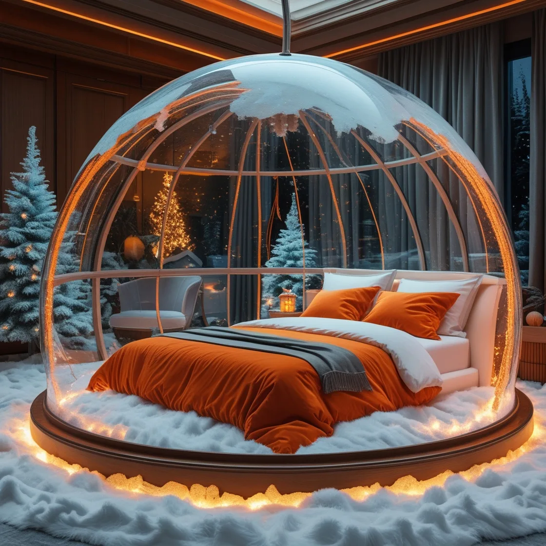 Transform Your Bedroom into a Festive Escape with Giant Snow Globe Beds