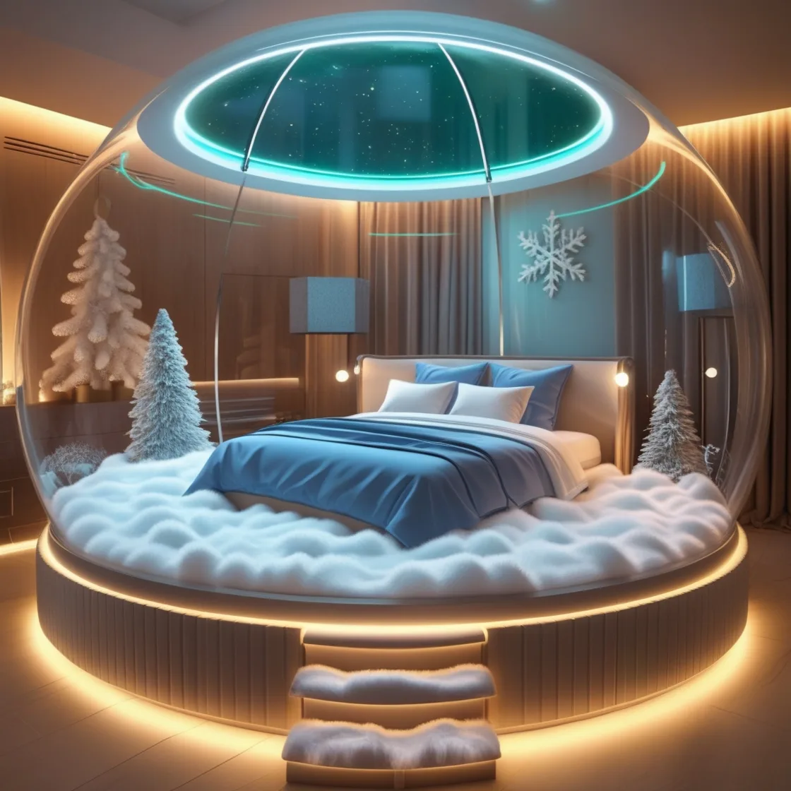 Transform Your Bedroom into a Festive Escape with Giant Snow Globe Beds