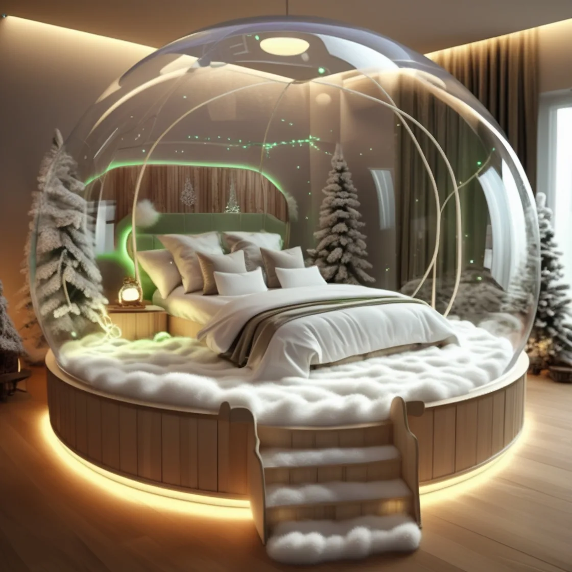 Transform Your Bedroom into a Festive Escape with Giant Snow Globe Beds