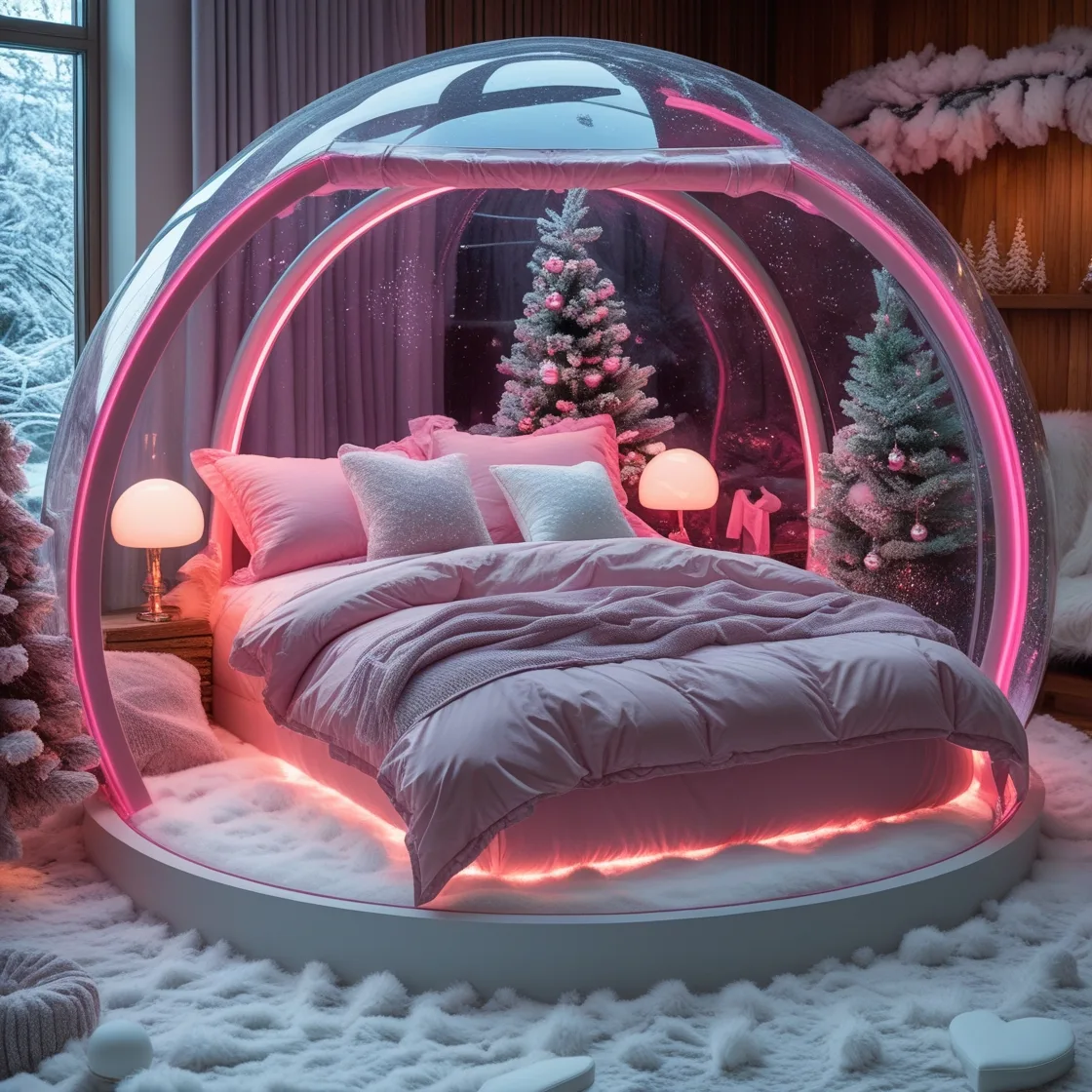 Transform Your Bedroom into a Festive Escape with Giant Snow Globe Beds