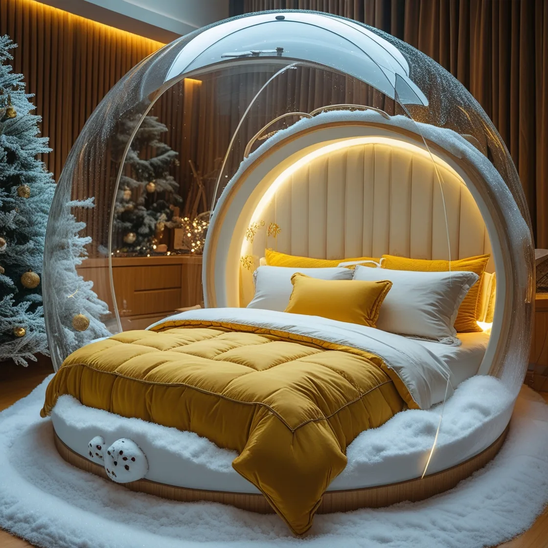 Transform Your Bedroom into a Festive Escape with Giant Snow Globe Beds