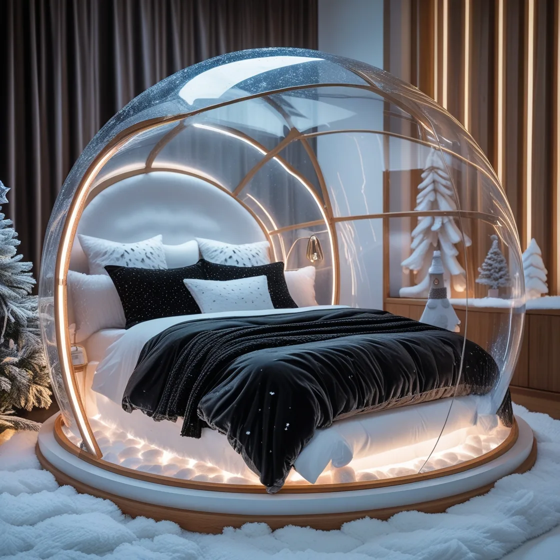 Transform Your Bedroom into a Festive Escape with Giant Snow Globe Beds