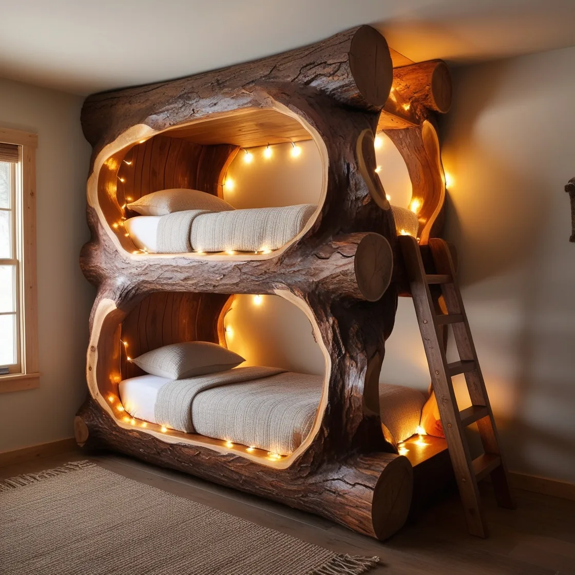 Giant Hollowed Log Bunk Beds: A Cozy and Whimsical Retreat for All Ages