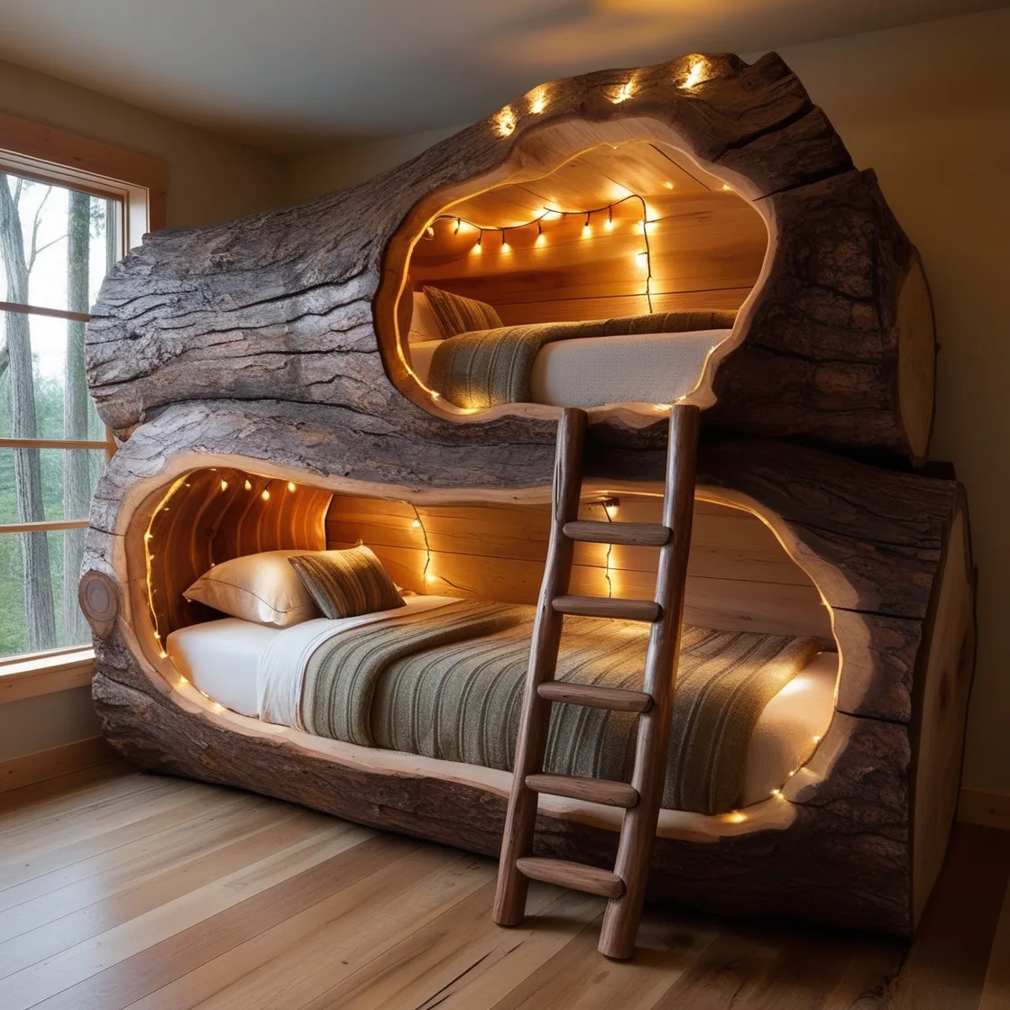 Giant Hollowed Log Bunk Beds: A Cozy and Whimsical Retreat for All Ages