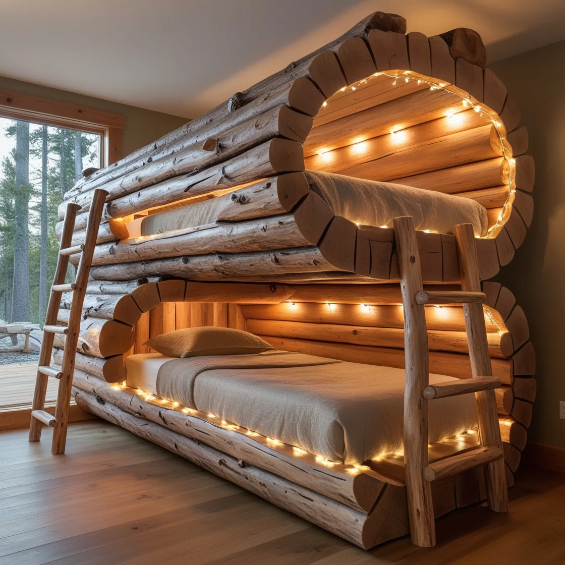 Giant Hollowed Log Bunk Beds: A Cozy and Whimsical Retreat for All Ages