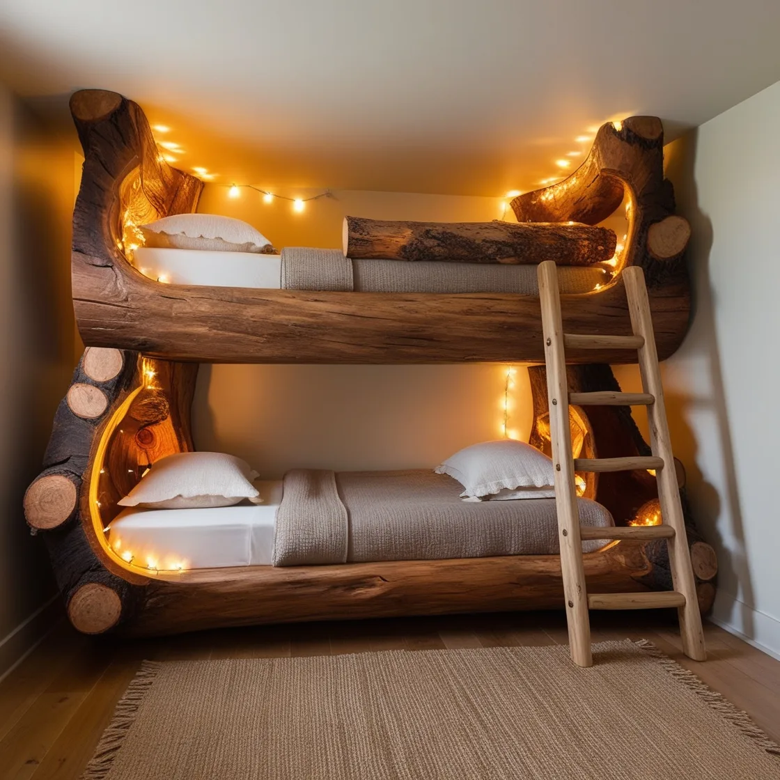 Giant Hollowed Log Bunk Beds: A Cozy and Whimsical Retreat for All Ages