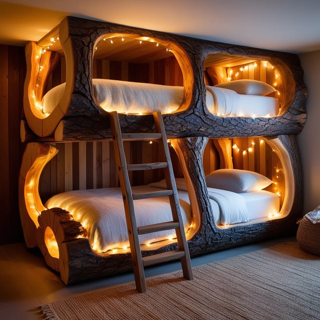 Giant Hollowed Log Bunk Beds: A Cozy and Whimsical Retreat for All Ages