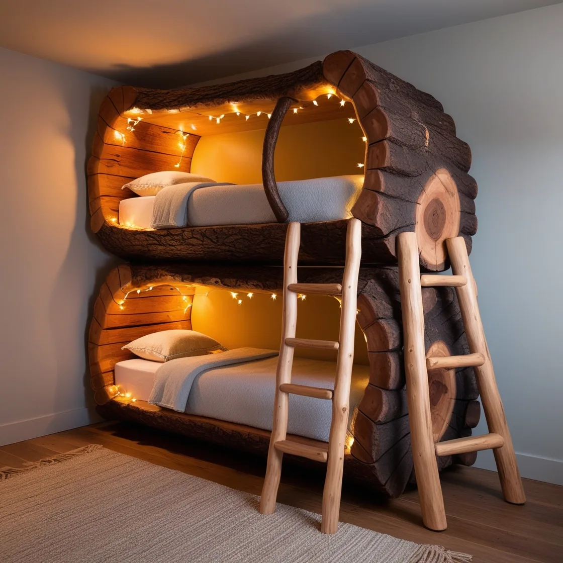 Giant Hollowed Log Bunk Beds: A Cozy and Whimsical Retreat for All Ages