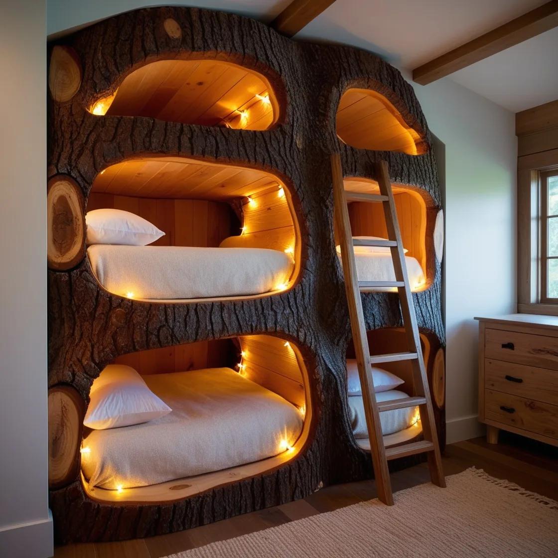 Giant Hollowed Log Bunk Beds: A Cozy and Whimsical Retreat for All Ages