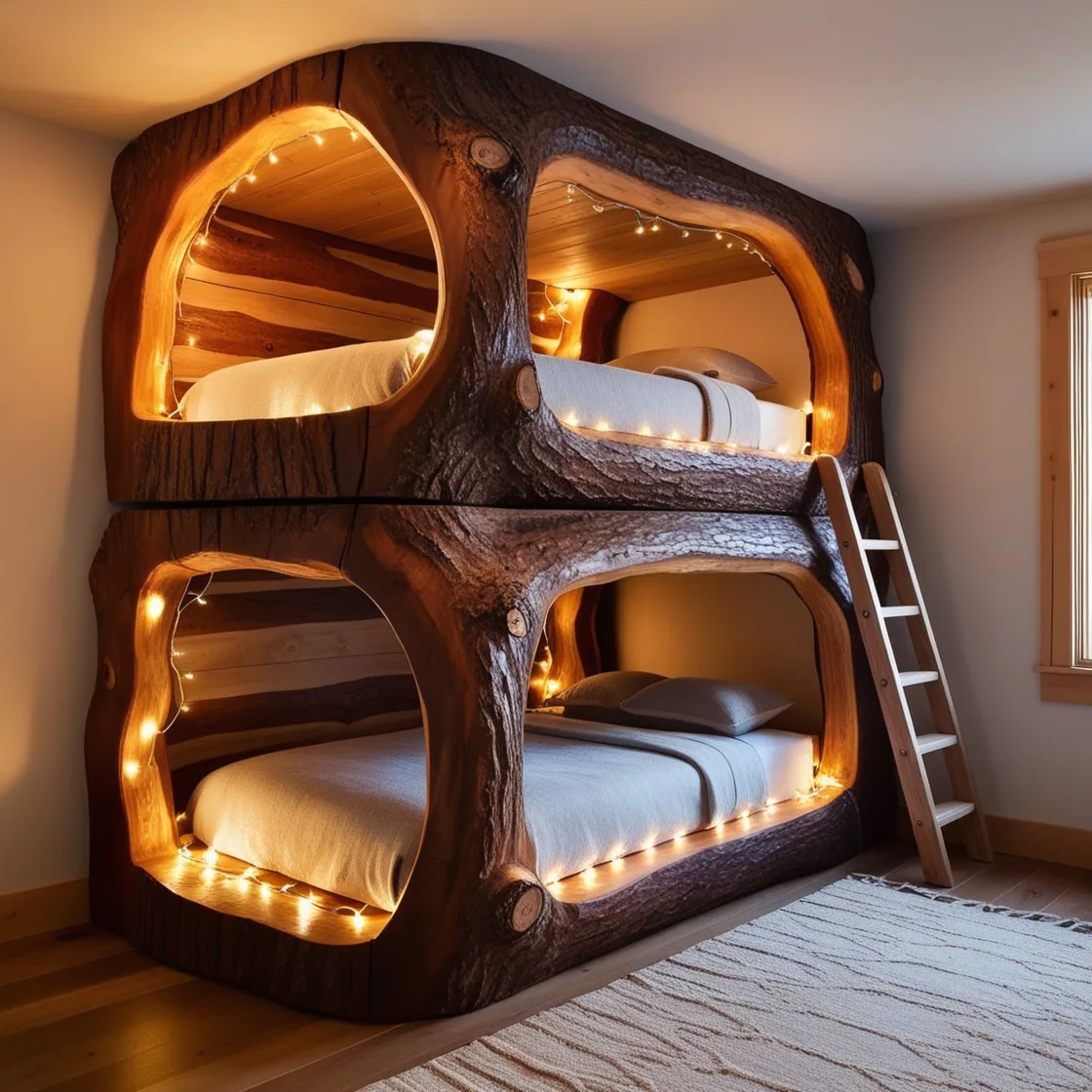 Giant Hollowed Log Bunk Beds: A Cozy and Whimsical Retreat for All Ages