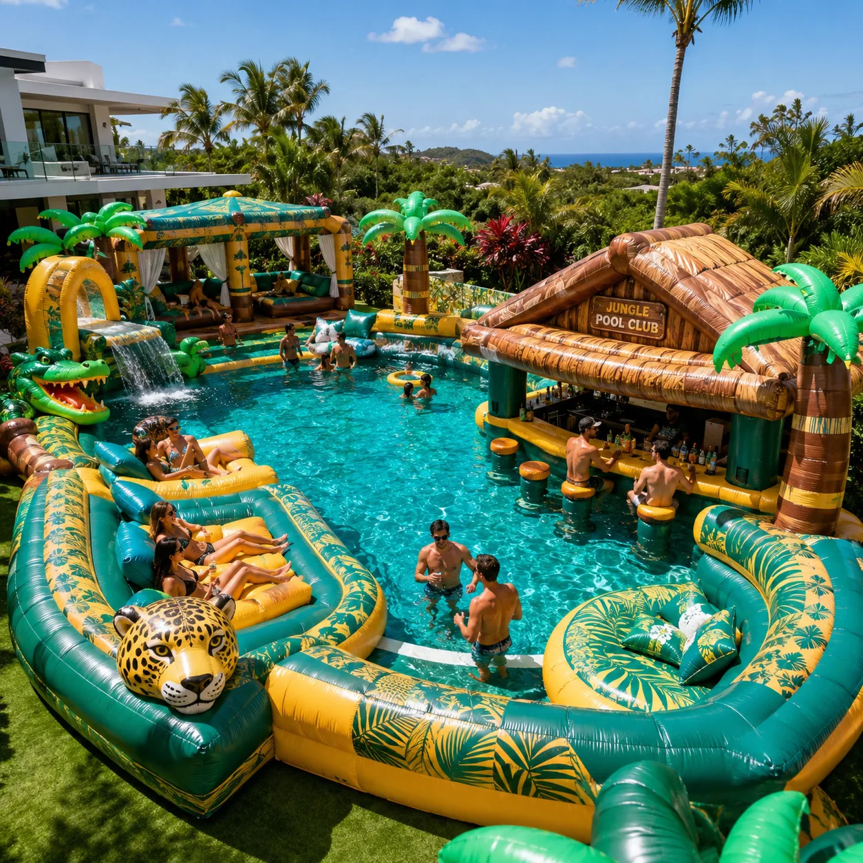 Dive into Fun at the Giant Inflatable Jungle Pool Club